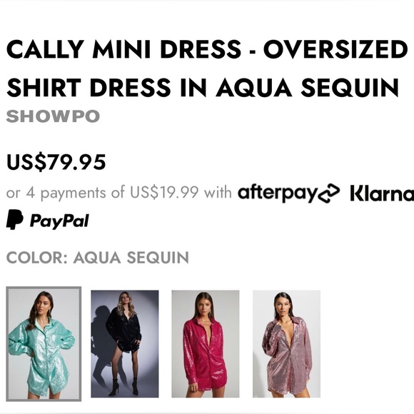 SHOWPO CALLY MINI DRESS - OVERSIZED SHIRT DRESS IN AQUA SEQUIN - Picture 6 of 7